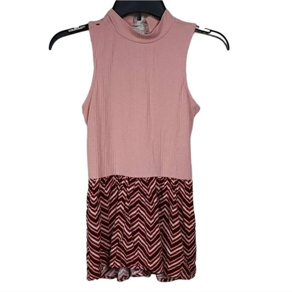 Candie's XS Pink Ribbed Knit Mini Dress High Neck Sleeveless Casual Mixed Media - Picture 6 of 9